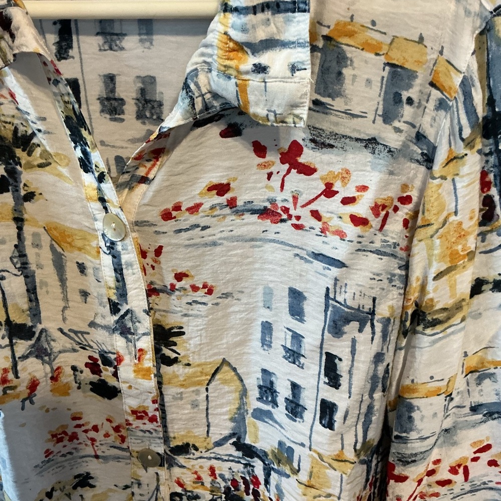 Multiples Scenic Button Down 3/4 Sleeve Shirt Medium